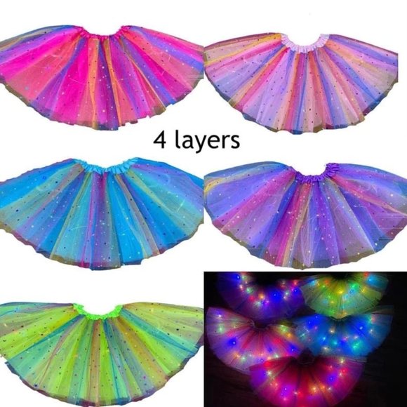 LED Rainbow Sparkle Tutu 4 Layer Light Up Tutu Rainbow Sparkle tutu Fairy Tutu - Picture 3 of 12